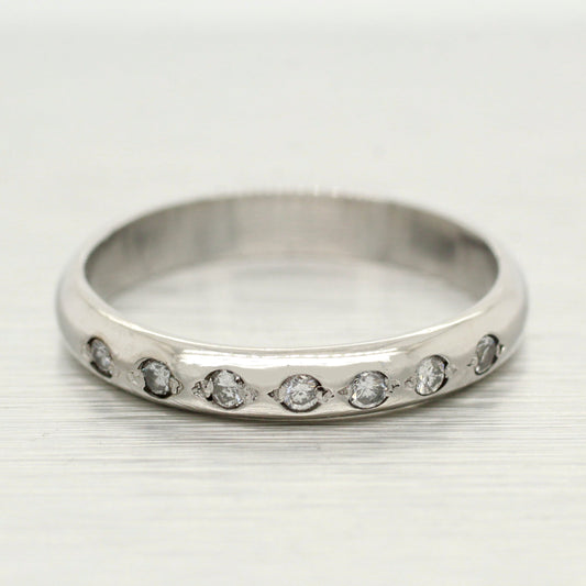 Vintage 0.07ctw Diamond Small Wedding Band - Thin Platinum Ring - Size 5.50