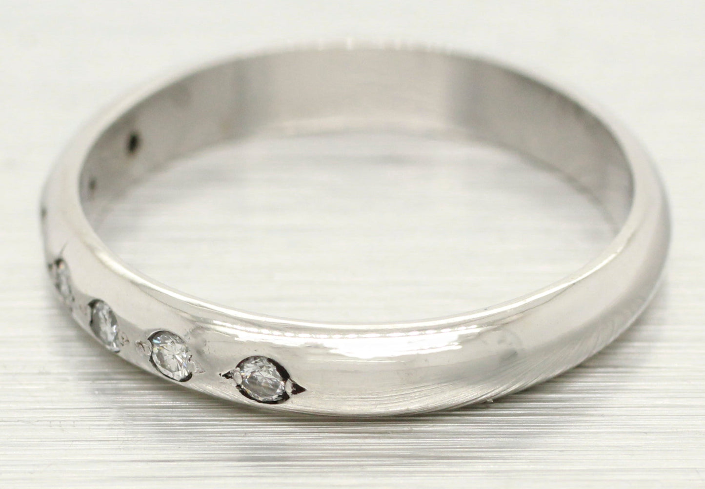Vintage 0.07ctw Diamond Small Wedding Band - Thin Platinum Ring - Size 5.50