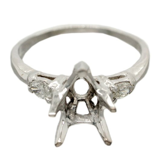 Vintage 1.75ct Pear Cut Engagement Ring Mounting - Platinum w/ 0.35ctw Diamonds