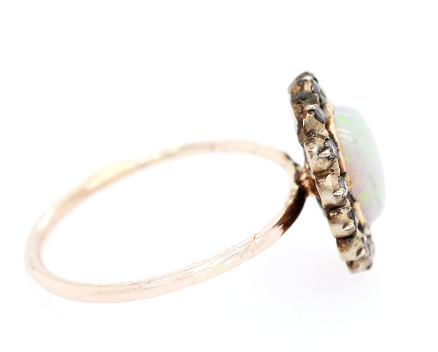 Antique Art Nouveau 0.75ct Precious Opal & Diamond Pin Conversion Ring 14k Yellow Gold