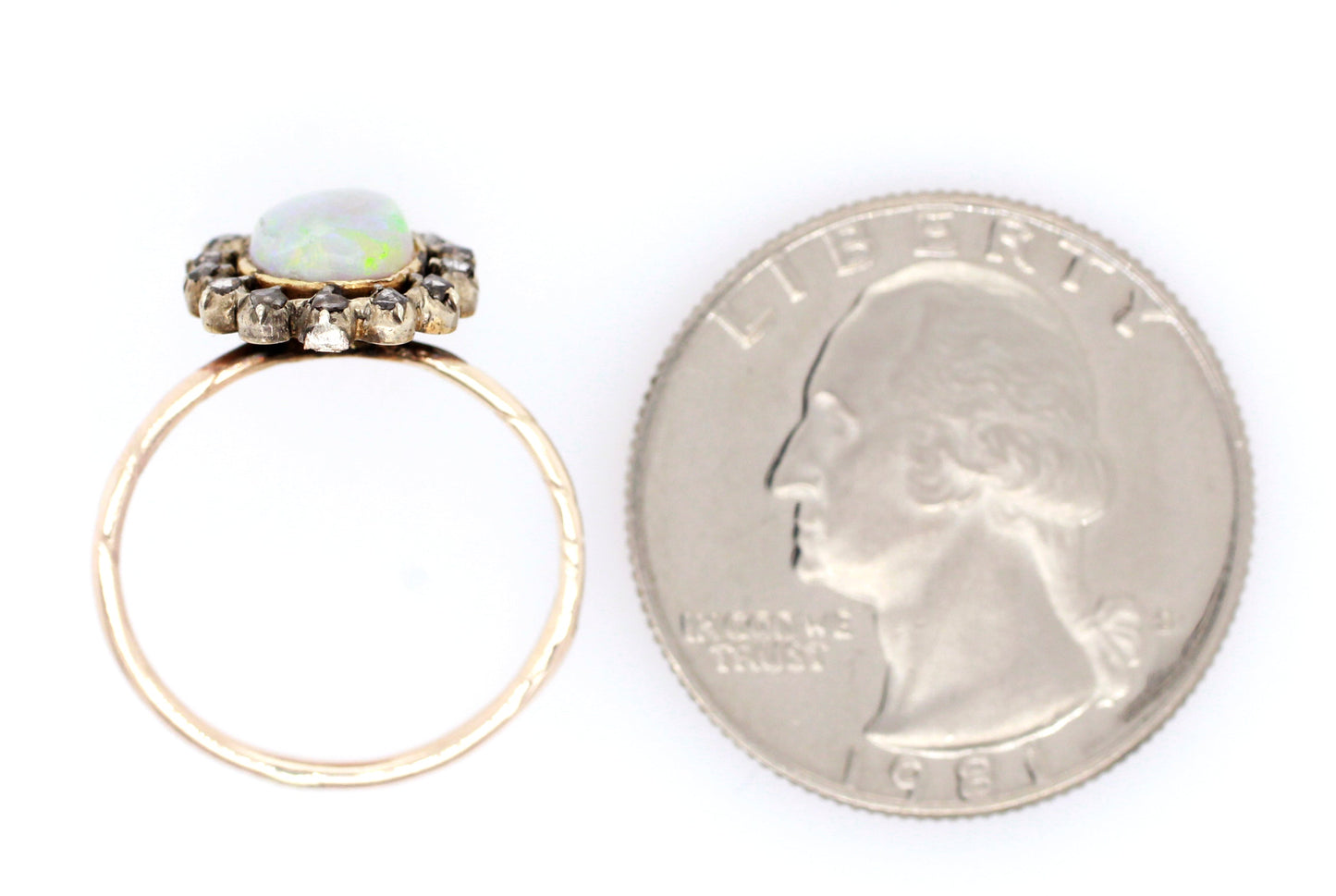Antique Art Nouveau 0.75ct Precious Opal & Diamond Pin Conversion Ring 14k Yellow Gold