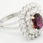 Antique Art Deco 1.20ct Rubellite & Diamond Cocktail Ring - 18k White Gold
