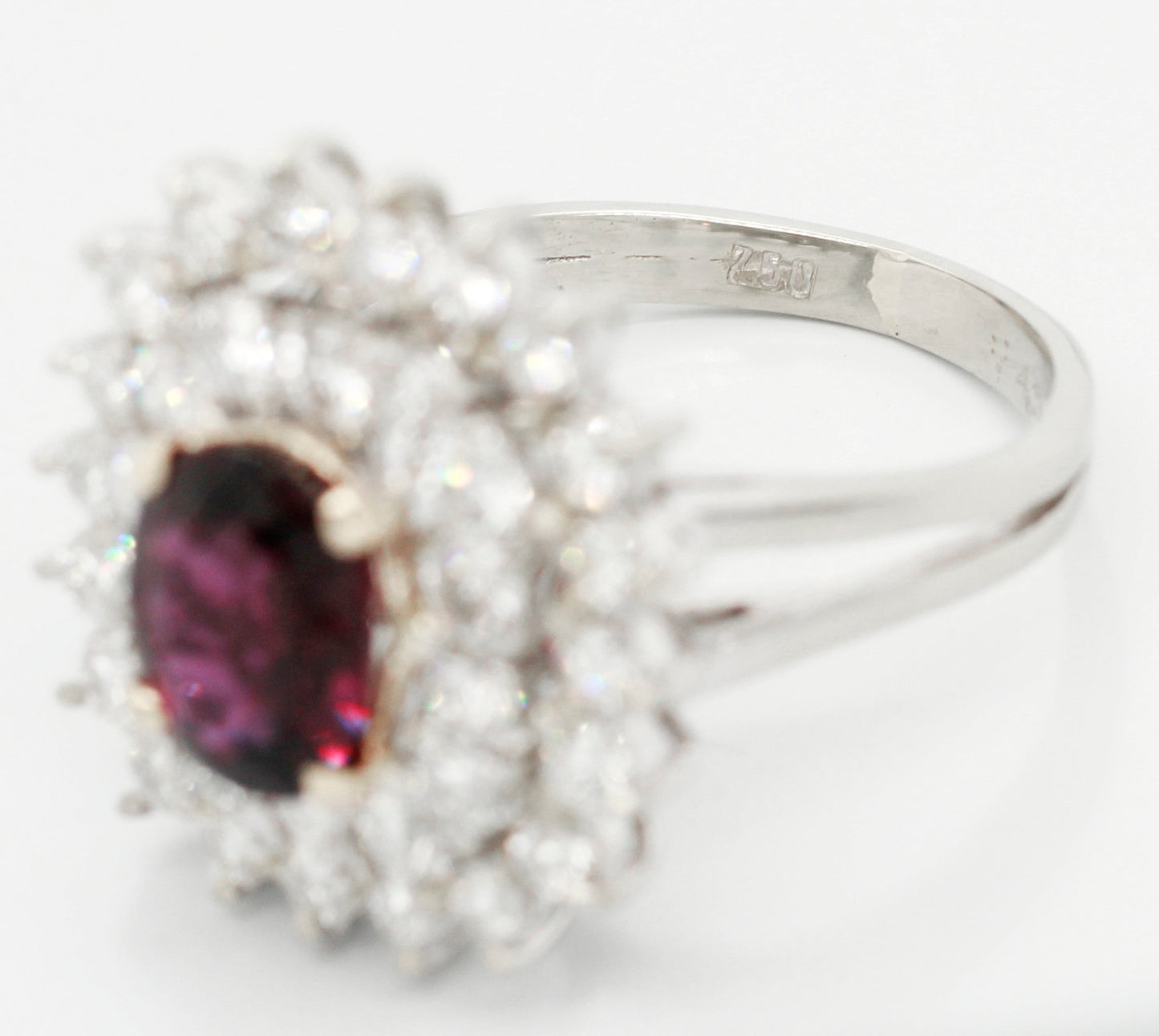 Antique Art Deco 1.20ct Rubellite & Diamond Cocktail Ring - 18k White Gold