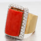 Gio Caroli Vintage Red Coral & 2.00ctw Diamond Cocktail Ring - 18k Yellow Gold