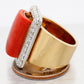 Gio Caroli Vintage Red Coral & 2.00ctw Diamond Cocktail Ring - 18k Yellow Gold