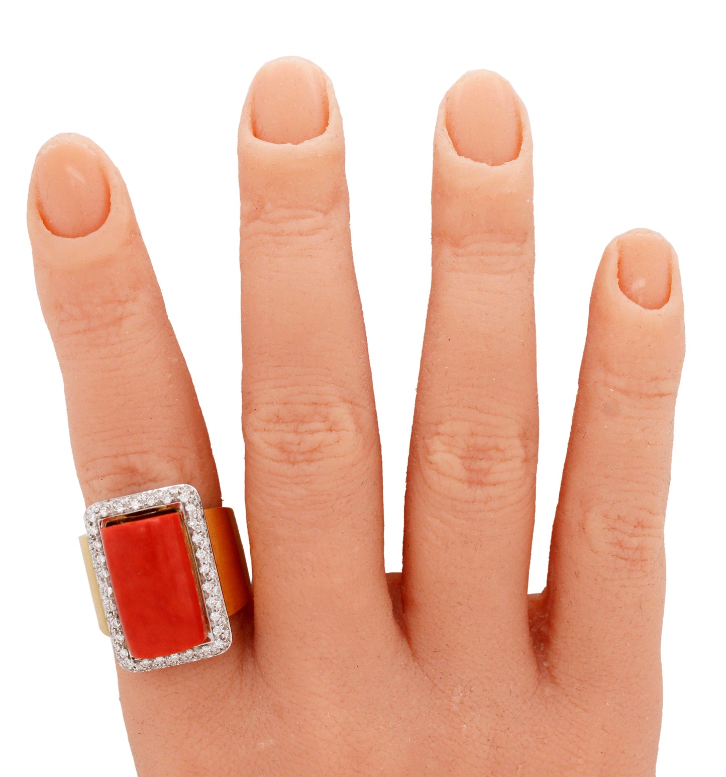 Gio Caroli Vintage Red Coral & 2.00ctw Diamond Cocktail Ring - 18k Yellow Gold