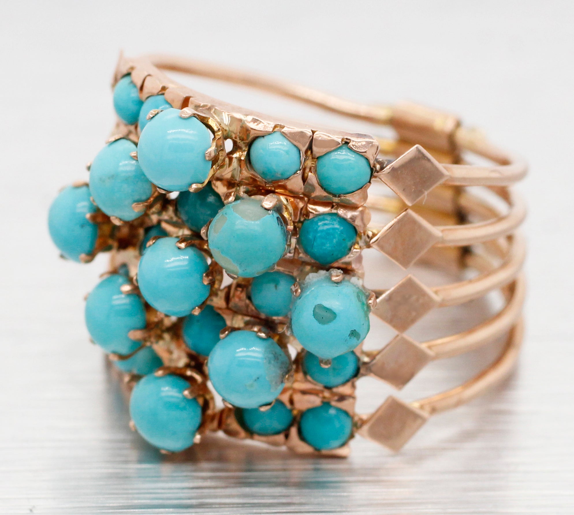 アクセサリー vintage turquoise K18 ring Vintage Turquoise Cabochon Ring | Large 20x16mm Oval in 18K