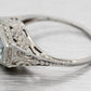 Antique Art Deco Aquamarine Hexagon Band Ring - 18k White Gold Floral Motif