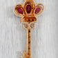 Vintage Red Ruby Crown & Diamond Key Pendant Charm - 14k Yellow Gold