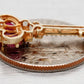 Vintage Red Ruby Crown & Diamond Key Pendant Charm - 14k Yellow Gold