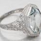 Antique Art Deco Pointed Marquise Aquamarine Cocktail Ring - 14k White Gold