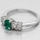 Vintage Oval 0.25ct Emerald & Diamond Accent Engagement Ring - 14k White Gold