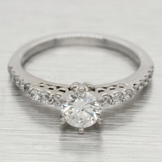 Vintage Petite 0.70ctw Diamond Engagement Ring - 14k White Gold - Size 3.75