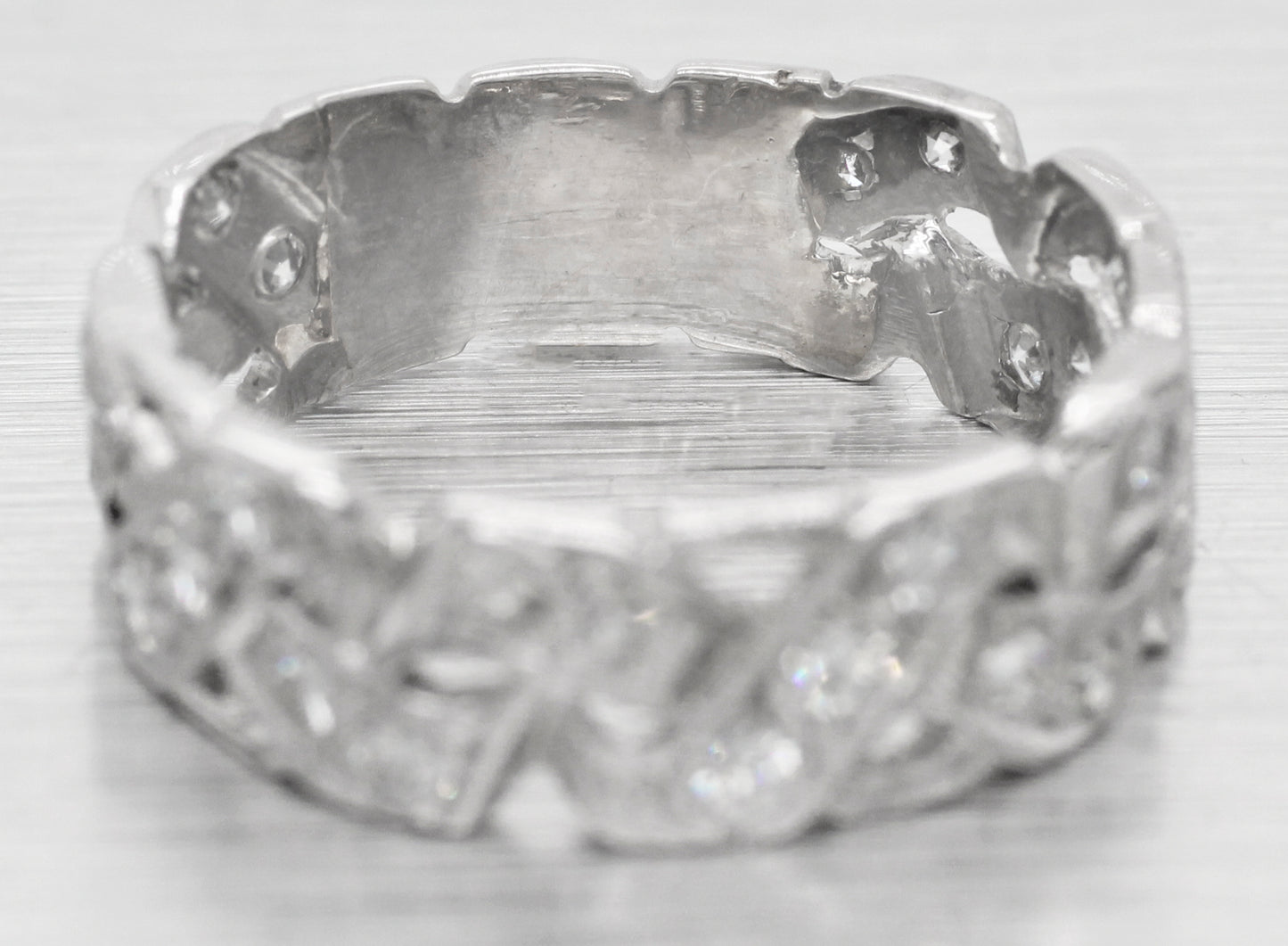 Antique Art Deco 1 ctw Diamond Braided Men's Wedding Band Ring - 14k White Gold