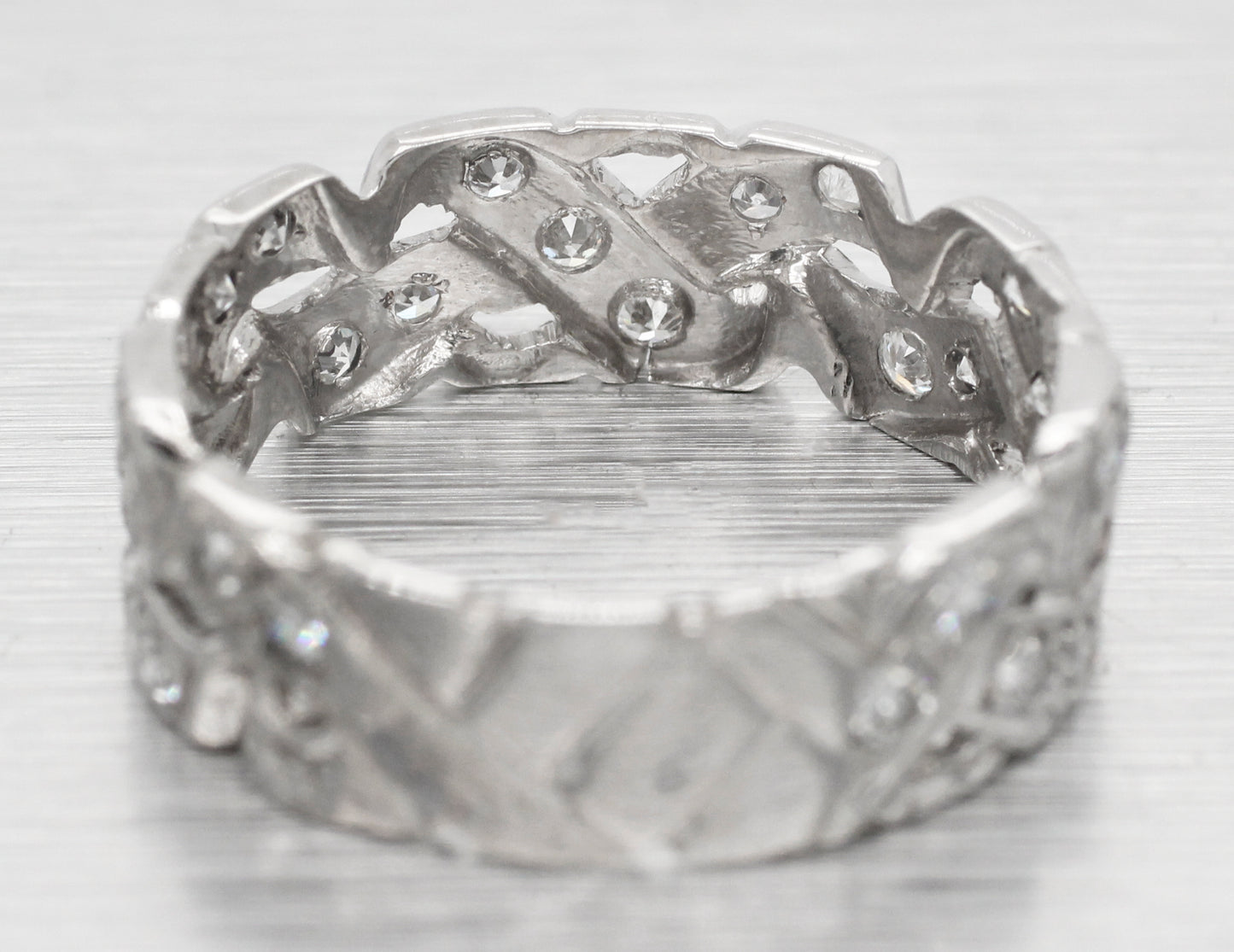 Antique Art Deco 1 ctw Diamond Braided Men's Wedding Band Ring - 14k White Gold