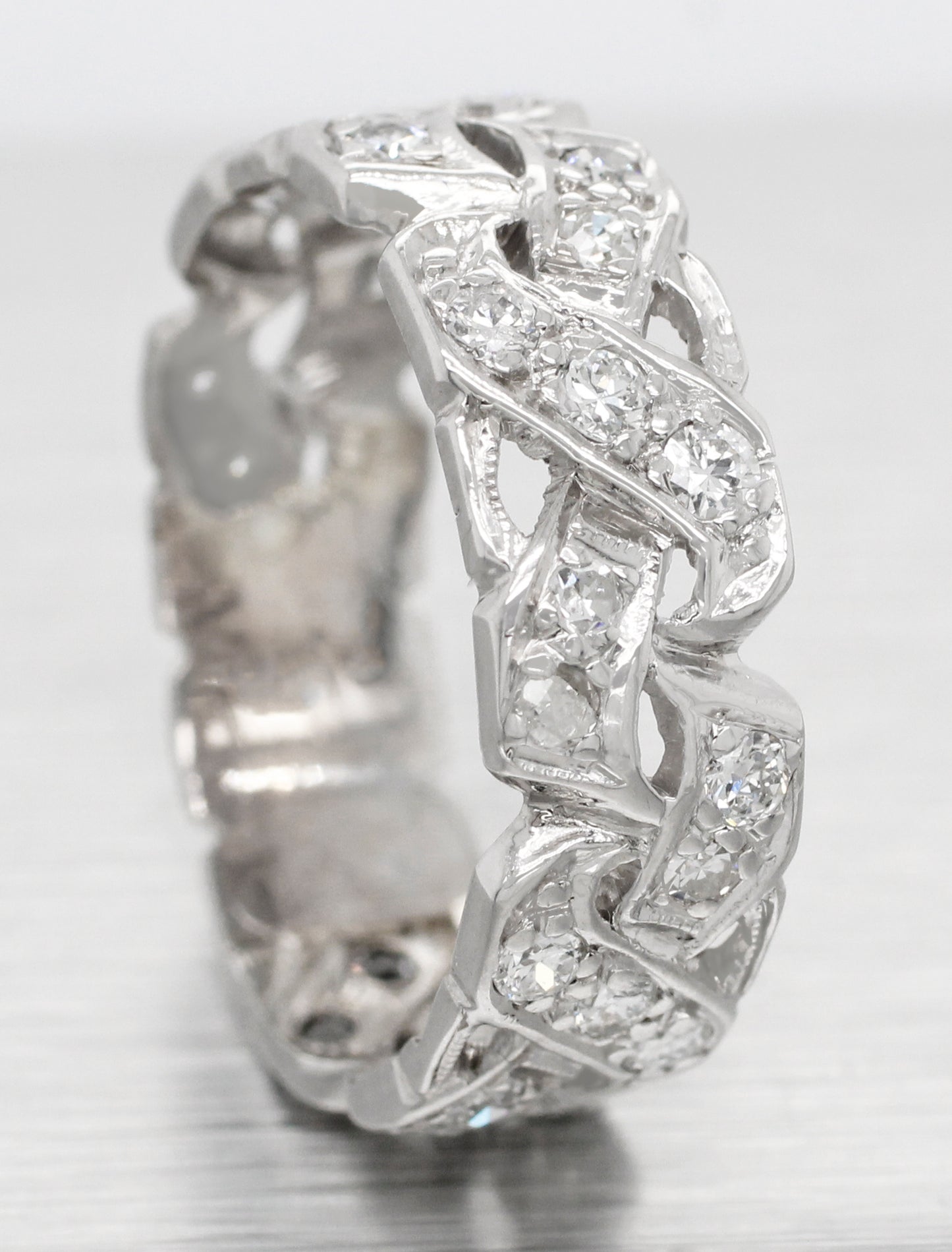 Antique Art Deco 1 ctw Diamond Braided Men's Wedding Band Ring - 14k White Gold