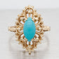 Vintage Marquise Cabochon Turquoise Cocktail Ring - 14k Yellow Gold - Size 5.75