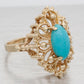Vintage Marquise Cabochon Turquoise Cocktail Ring - 14k Yellow Gold - Size 5.75