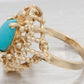 Vintage Marquise Cabochon Turquoise Cocktail Ring - 14k Yellow Gold - Size 5.75