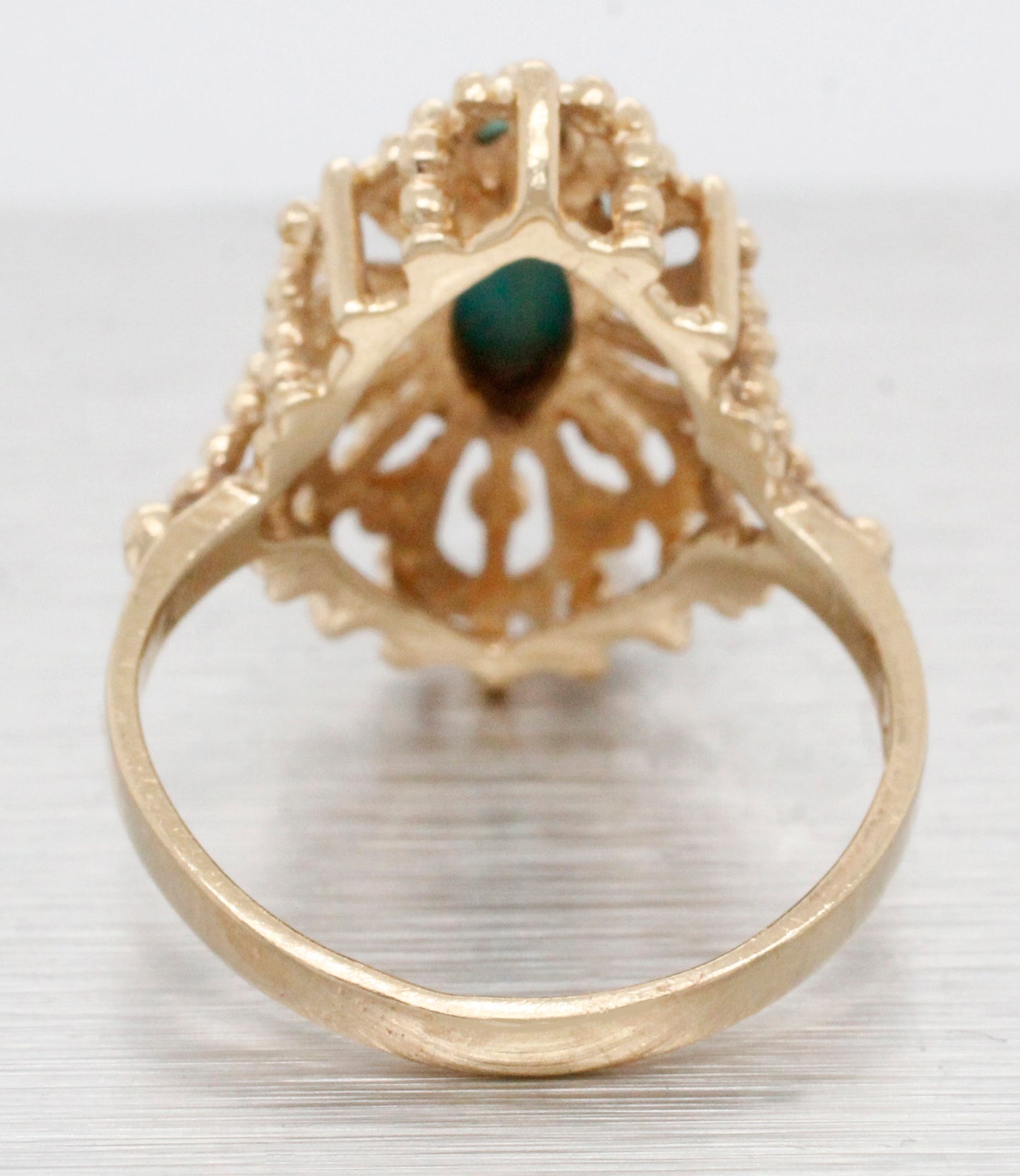 Vintage Marquise Cabochon Turquoise Cocktail Ring - 14k Yellow Gold - Size 5.75