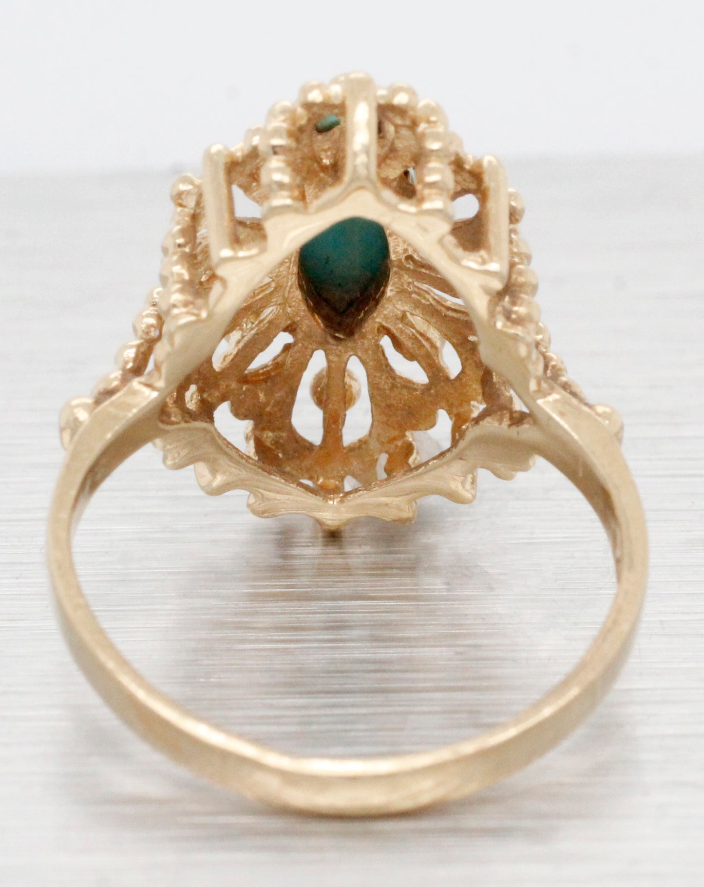Vintage Marquise Cabochon Turquoise Cocktail Ring - 14k Yellow Gold - Size 5.75