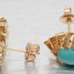 Vintage Turquoise Cabochon Stud Earrings - 14k Yellow Gold