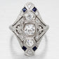 Antique Art Deco 1 ctw Diamond & Sapphire Marquise Cocktail Ring 14k White Gold