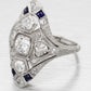 Antique Art Deco 1 ctw Diamond & Sapphire Marquise Cocktail Ring 14k White Gold