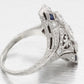 Antique Art Deco 1 ctw Diamond & Sapphire Marquise Cocktail Ring 14k White Gold