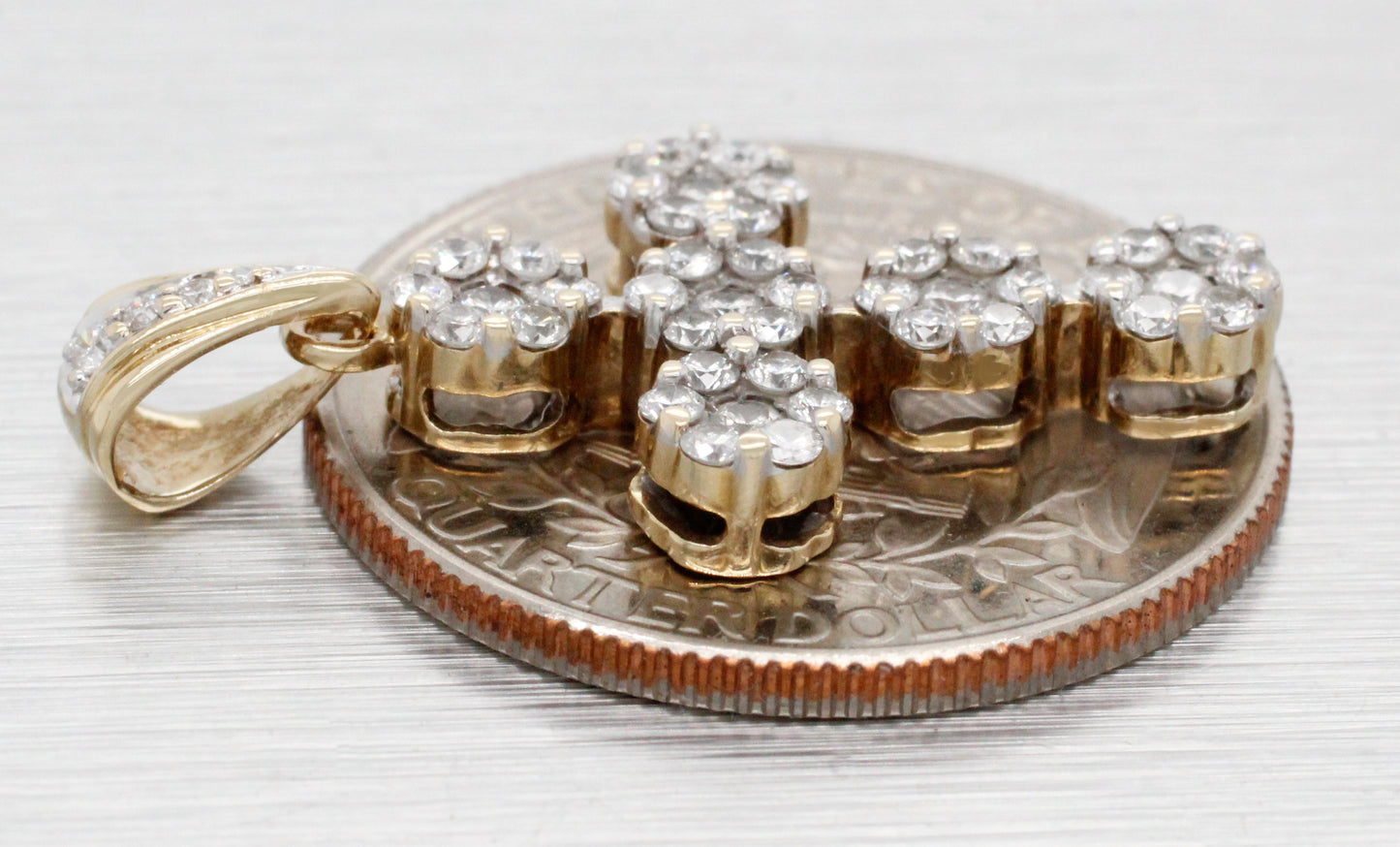 Vintage 0.50 ctw Diamond Cluster Cross Pendant - 14k Yellow Gold - Floral Motif