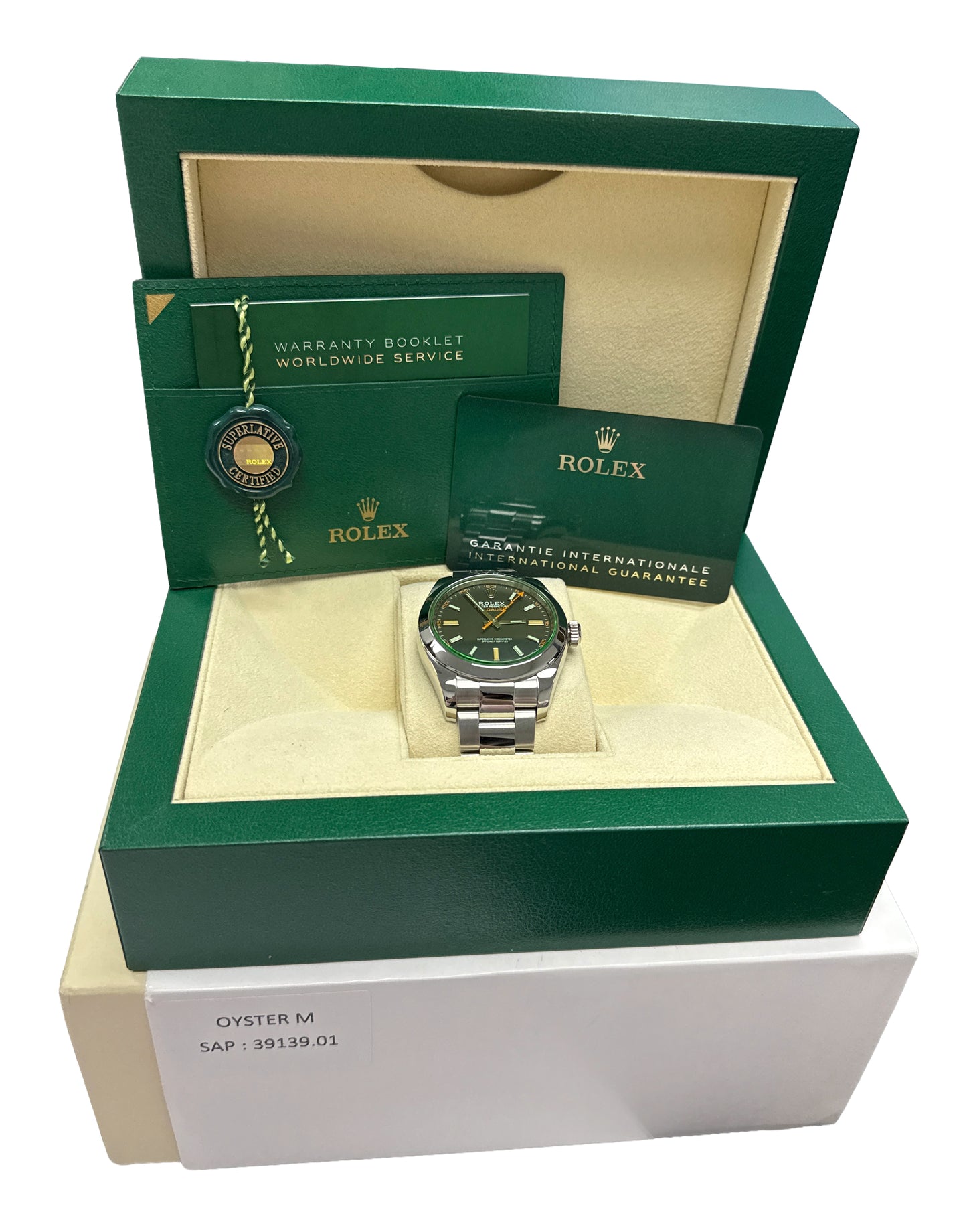 2023 PAPERS Rolex Milgauss Green BLACK 40mm 116400 GV Stainless Steel Watch BOX