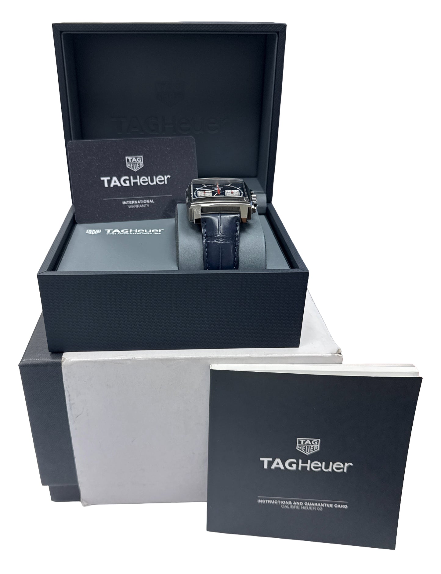 NEW PAPERS Tag Heuer Monaco BLUE Leather Stainless Steel 39mm CBL2111.FC6453 BOX