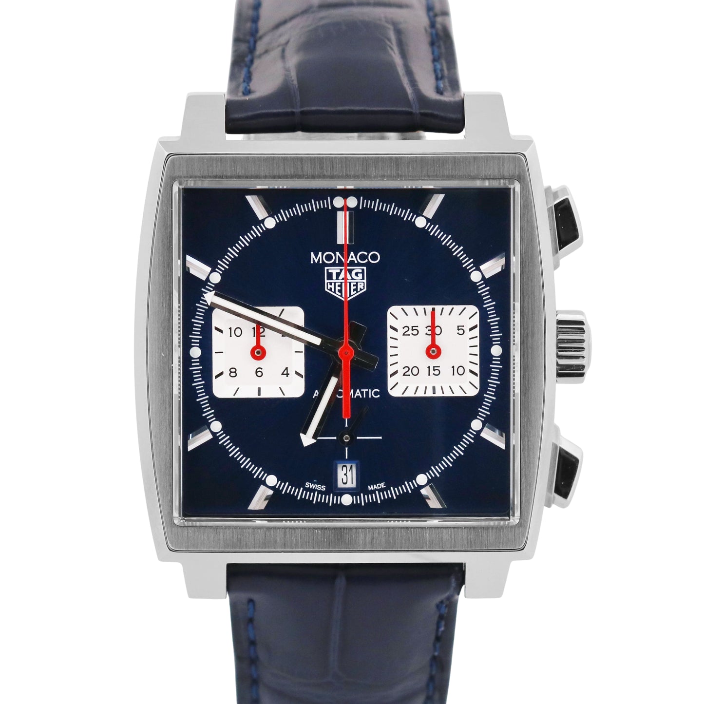 NEW PAPERS Tag Heuer Monaco BLUE Leather Stainless Steel 39mm CBL2111.FC6453 BOX