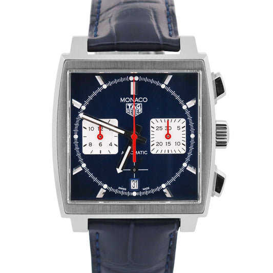 NEW PAPERS Tag Heuer Monaco BLUE Leather Stainless Steel 39mm CBL2111.FC6453 BOX