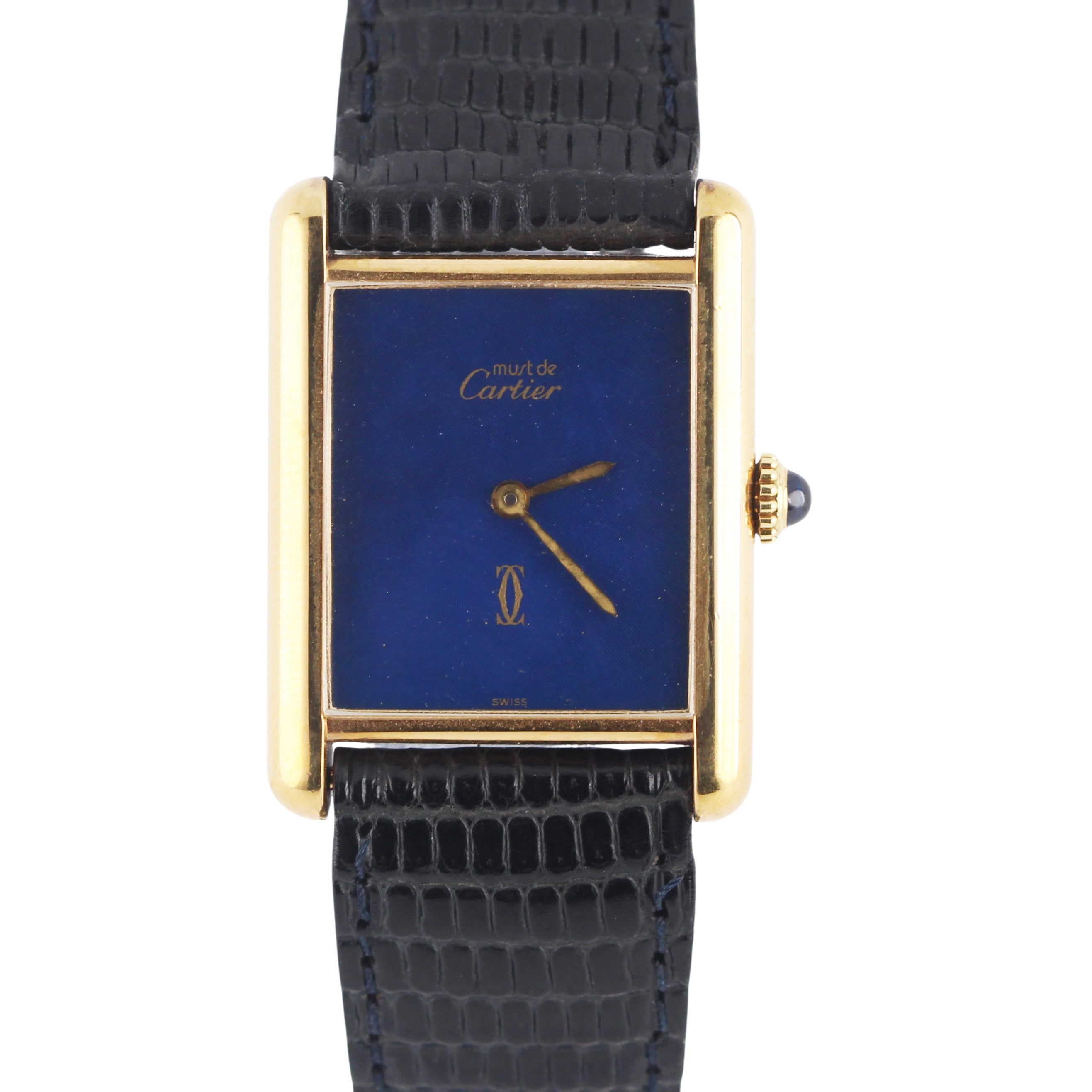 Must de Cartier Tank Vermeil Gold Plated 925 Silver Blue Spider