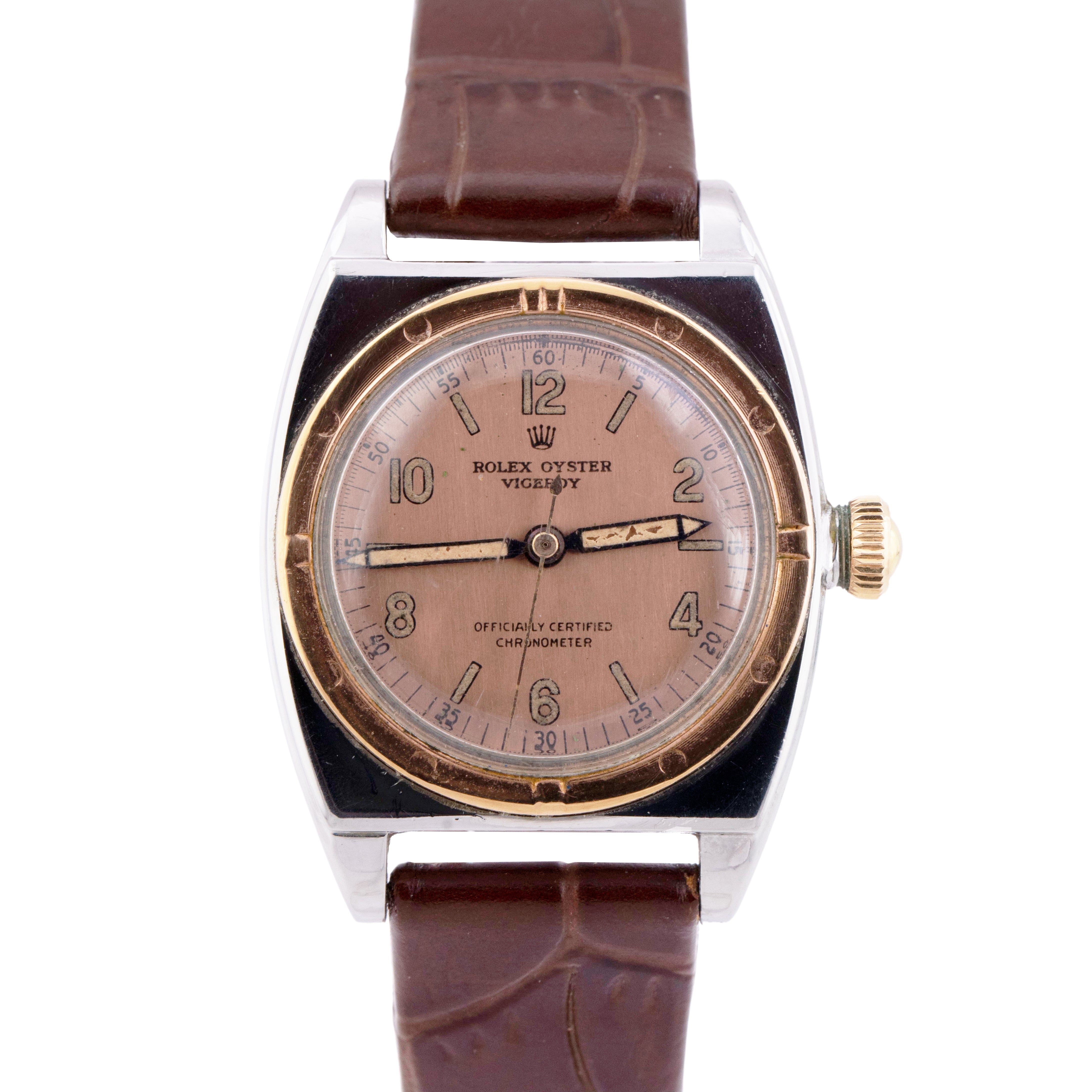 Vintage 1944 Rolex Oyster Viceroy Salmon Arabic 14K Rose Gold 3359 29mm Watch