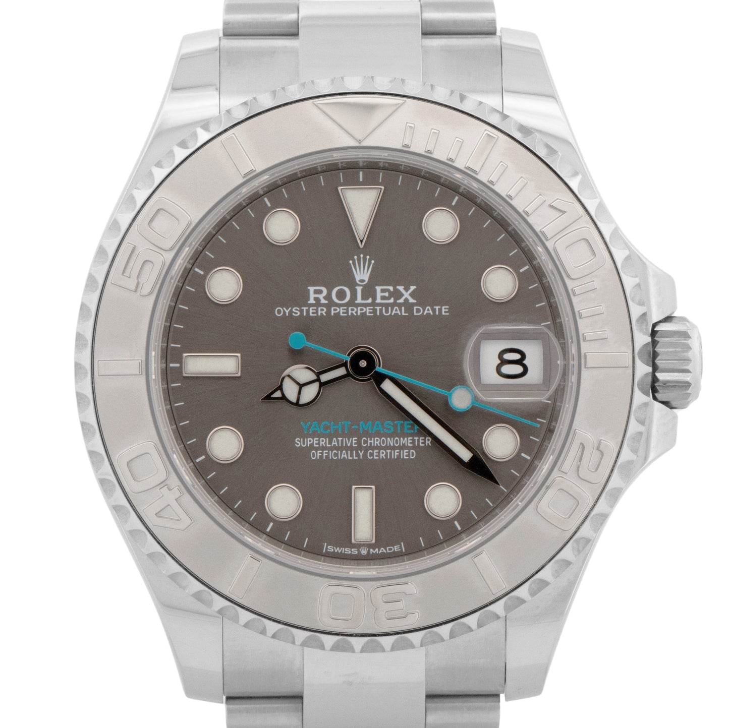 PAPERS Rolex Yacht-Master RHODIUM Gray Blue 37mm 950 Platinum Steel 268622 BOX
