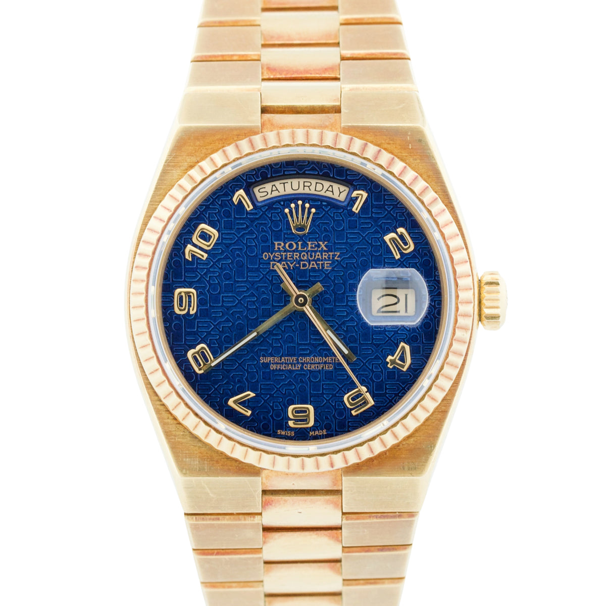 Rolex OysterQuartz Day-Date 18K Factory Blue Computer Arabic 19018 Box Papers