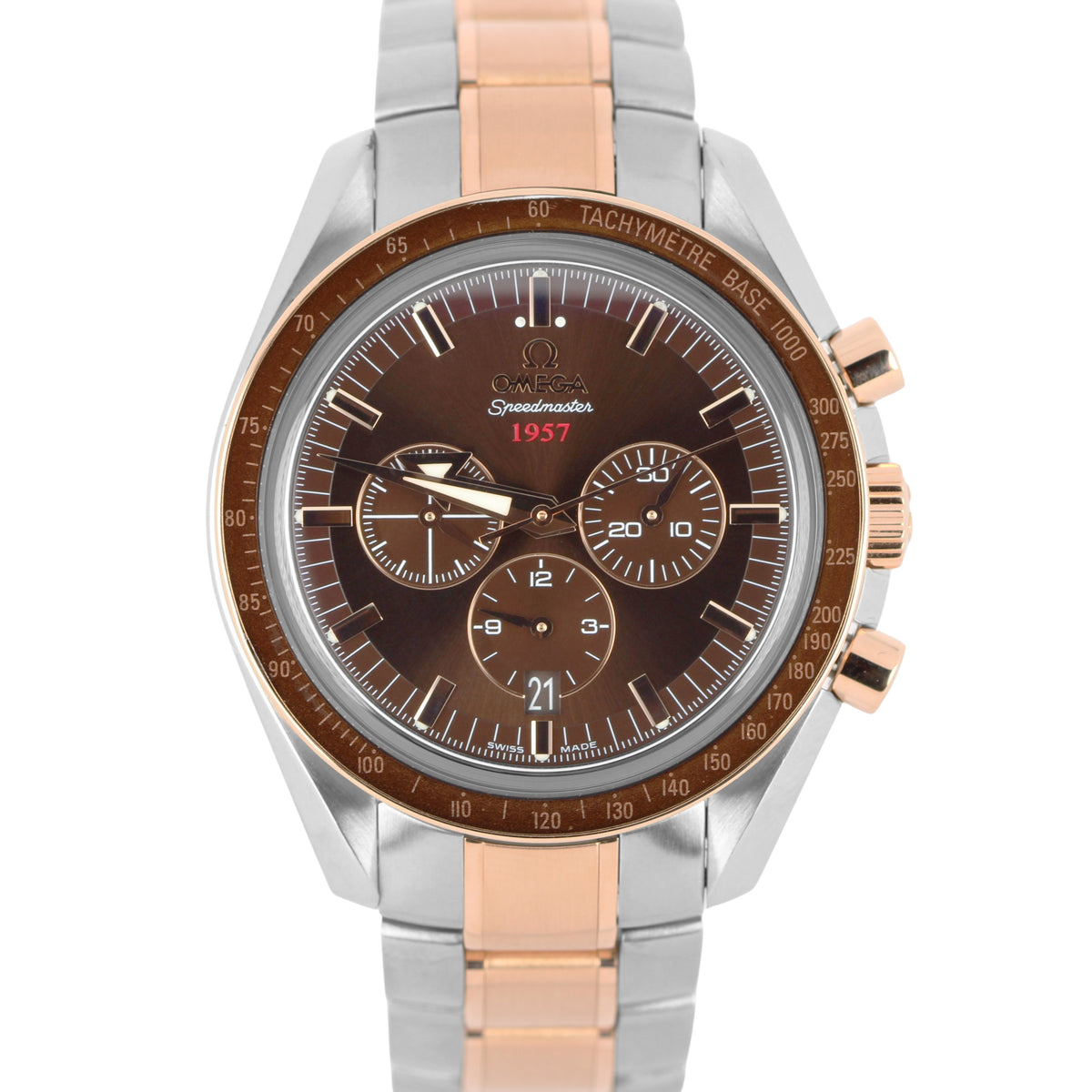 Omega, Omega Speedmaster, Speedmaster, Omega Speedmaster 1957, Omega 1957, Speedmaster 1957, 1957, Omega Broad Arrow, Broad Arrow, Omega Two-Tone, Omega Red Gold, Omega Brown, Omega Red, Omega 321.90.42.50.13.001, 321.90.42.50.13.001, Omega Rose Gold, Omega Two Tone Rose Gold