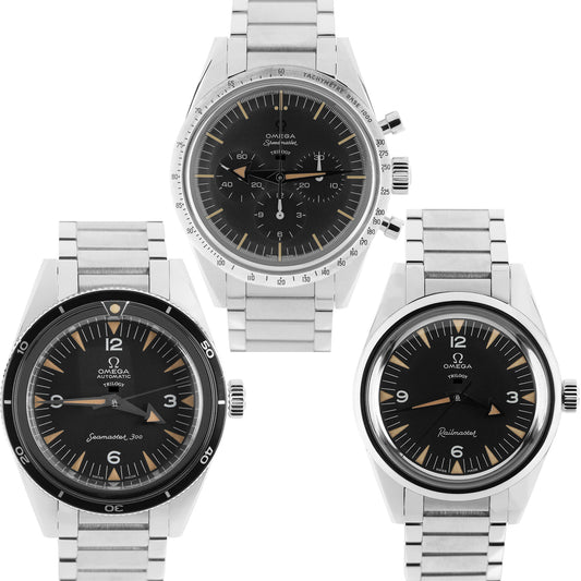 Omega, Omega Trilogy, Trilogy, Omega Trilogy Set, Trilogy Set, Omega Limited Edition, Limited Edition, Limited, LTD, Limited Edition 557, LTD 557, Limited 557, Omega Speedmaster, Speedmaster, Omega Speedmaster '57. Speedmaster '57, Omega Seamaster 300, Seamaster 300, Omega Seamaster, Seamaster, Omega Seamaster Railmaster, Seamaster Railmaster, Omega Railmaster, Railmaster