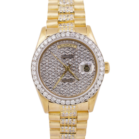 1979 Rolex Day-Date President 36mm DIAMOND PAVE 18K Yellow Gold Watch 18038