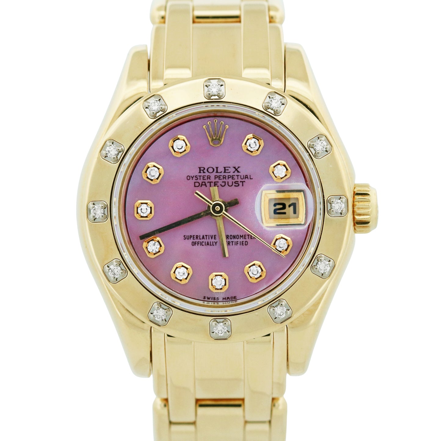 Ladies Rolex DateJust Pearlmaster DIAMOND MOP 18k Yellow Gold 29mm 69318 Watch