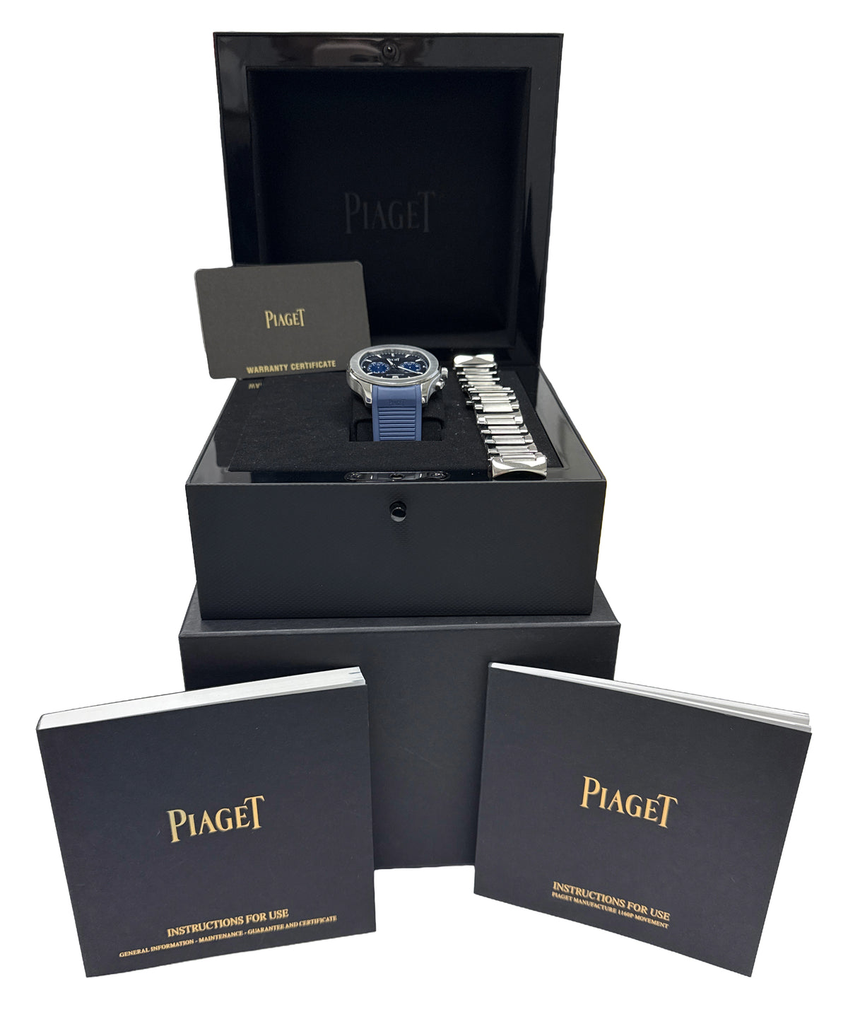 2021 Piaget Polo S Chrono P11269 Steel Blue Guilloche Rubber 42mm Box Papers