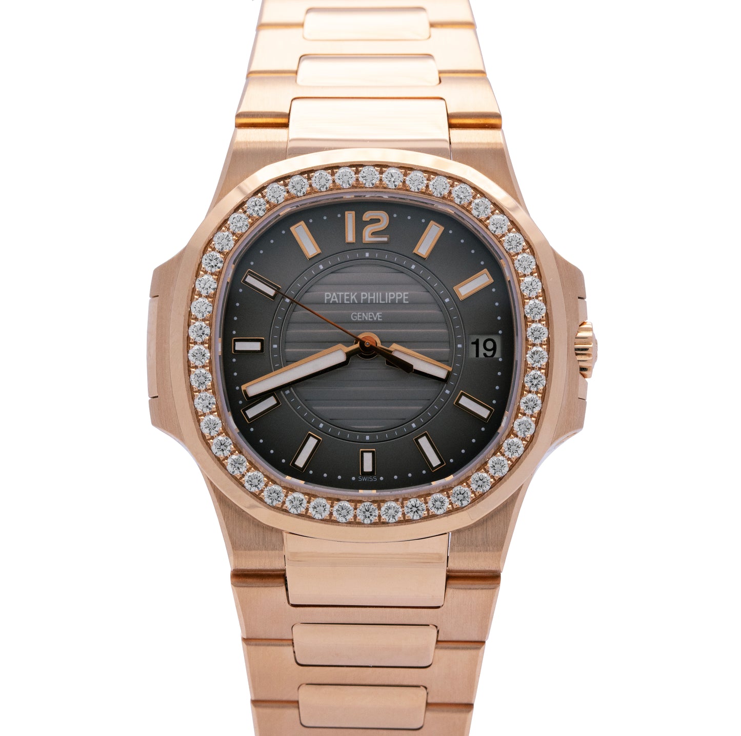 MINT PAPERS Patek Philippe Nautilus 18K Rose Gold 32mm Diamond Watch 7010/1R-010