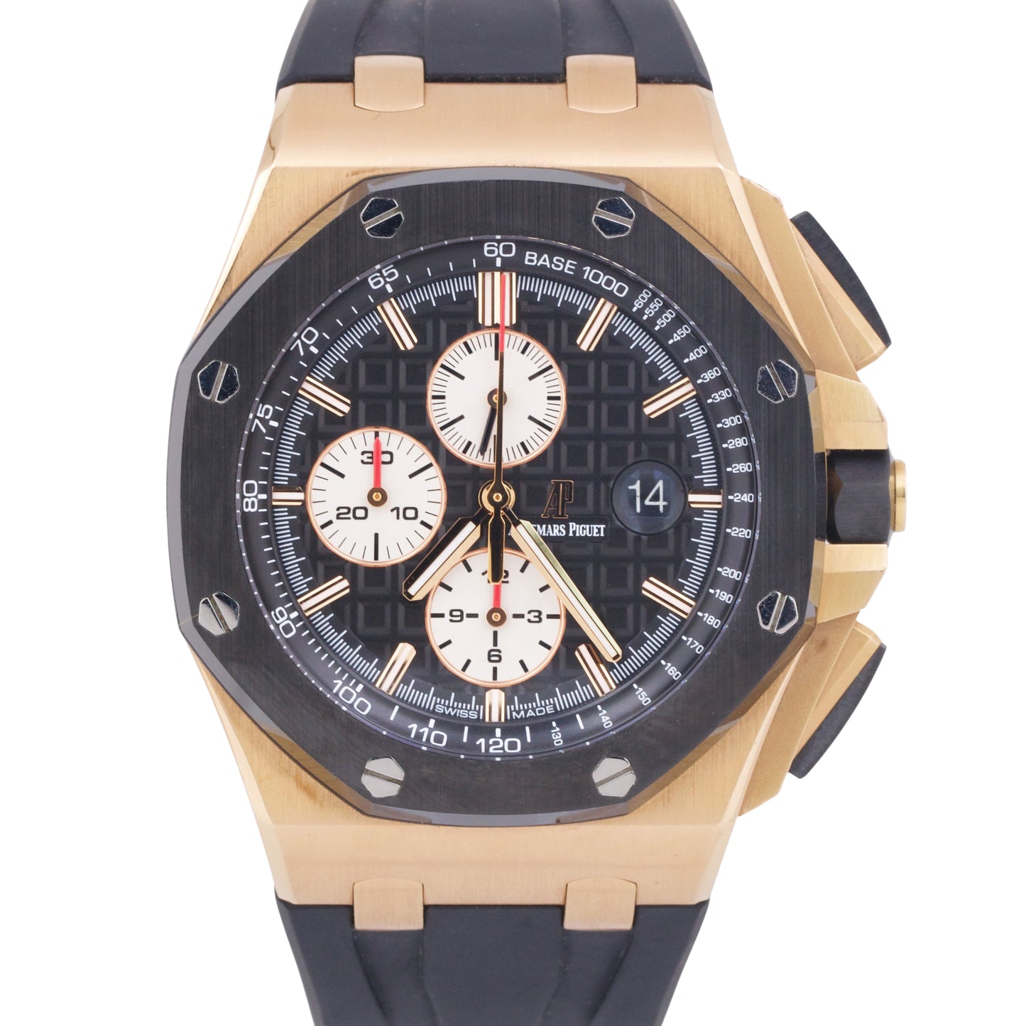 Audemars Piguet Royal Oak Offshore 18K Rose Gold BLACK Rubber 44mm Watch 26401RO