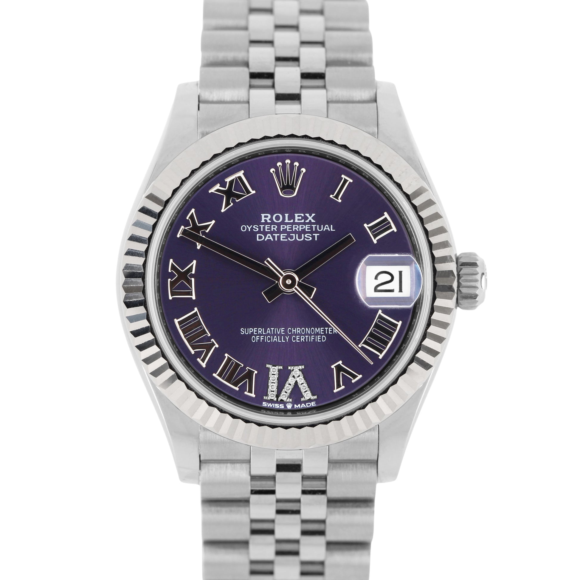 Rolex, Rolex Datejust, Datejust, Rolex Datejust 31, Rolex Fluted, Fluted, Rolex Jubilee, Jubilee, Rolex Aubergine, Aubergine Dial, Rolex Purple, Purple Dial, Rolex 278274, 278274, Rolex Datejust Diamonds, Rolex Diamonds, Datejust Diamonds, Diamonds