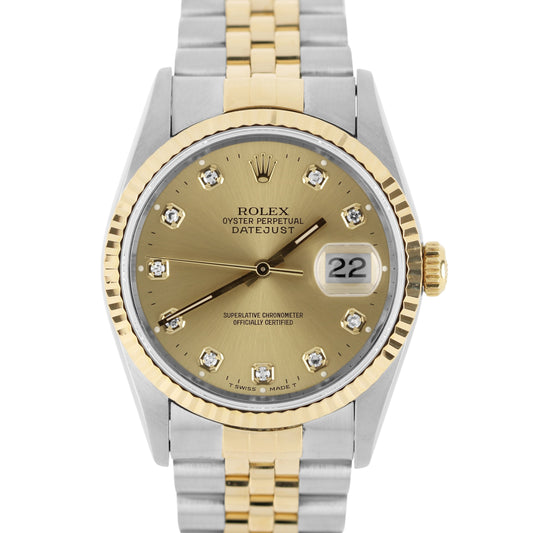 Rolex, Rolex Datejust, Datejust, Rolex Datejust 36, Datejust 36, Rolex Two-Tone, Rolex Champagne DIAMOND, DIAMONDs, Champagne DIAMONDS, Rolex 16233, 16233, Rolex No-Holes, No-Holes Datejust, No-Holes