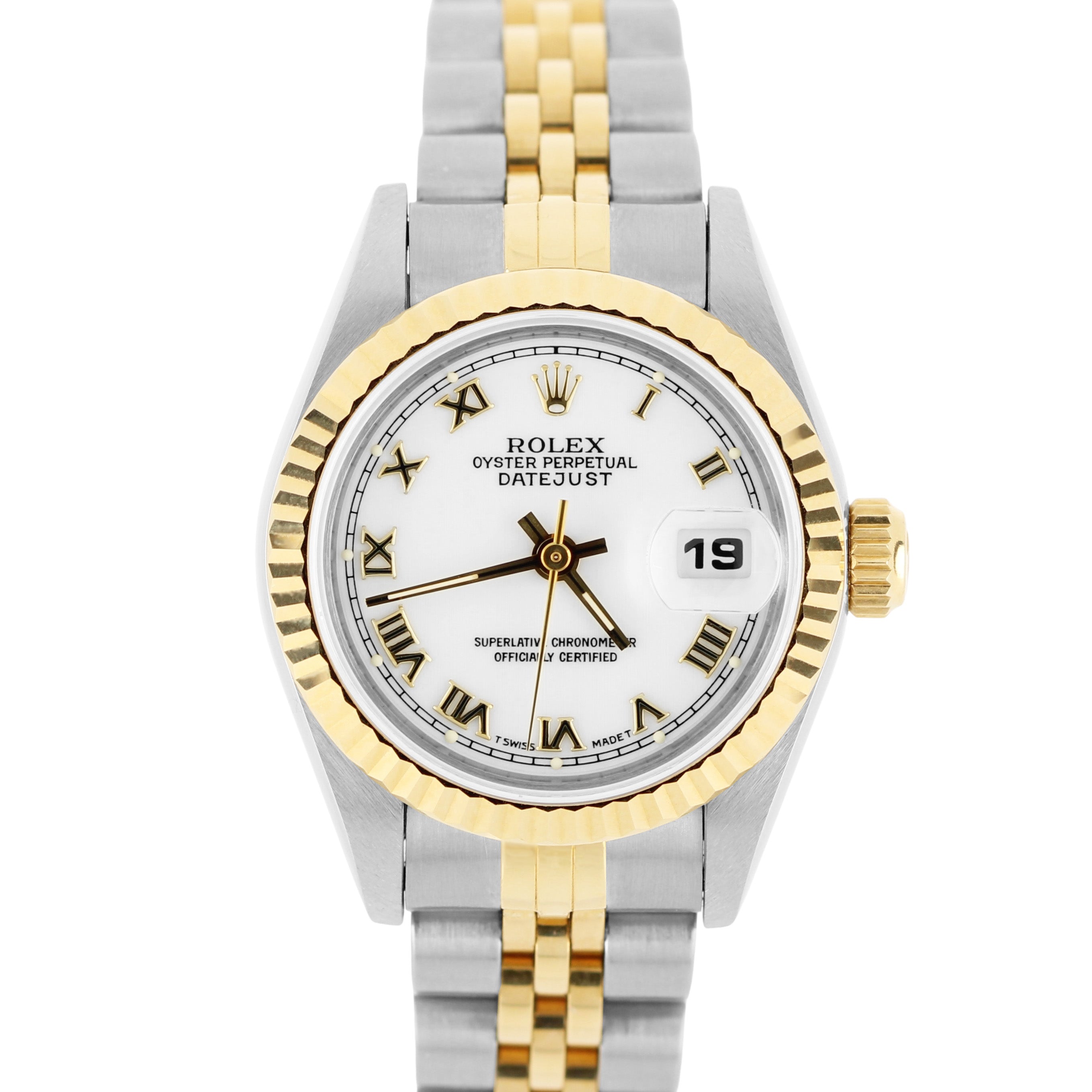 Rolex DateJust Two-Tone 18k Gold Steel White ROMAN 26mm NO-HOLES