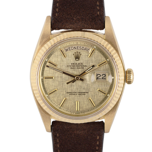 Rolex, Rolex Day-Date, Day-Date, Rolex 18k Gold, Gold Rolex, Day-Date Gold, Rolex Champagne, Champagne, Champagne Linen, Pie-Pan, Pie Pan, Rolex Pie Pan, Rolex Sigma, Rolex 1803, 1803