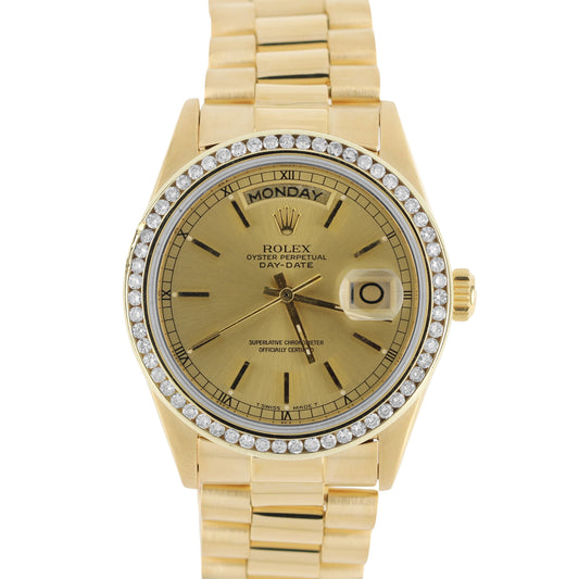 Rolex, Rolex Day-Date, Day-Date, Rolex Day-Date President, Day-Date President, President, Rolex President, Rolex 18k Gold, Gold President, Rolex DIAMOND Bezel, Rolex DIAMOND, Rolex 18038, 18038